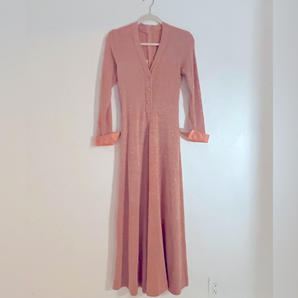 Vintage Pink Sparkle Knit Dress floor length